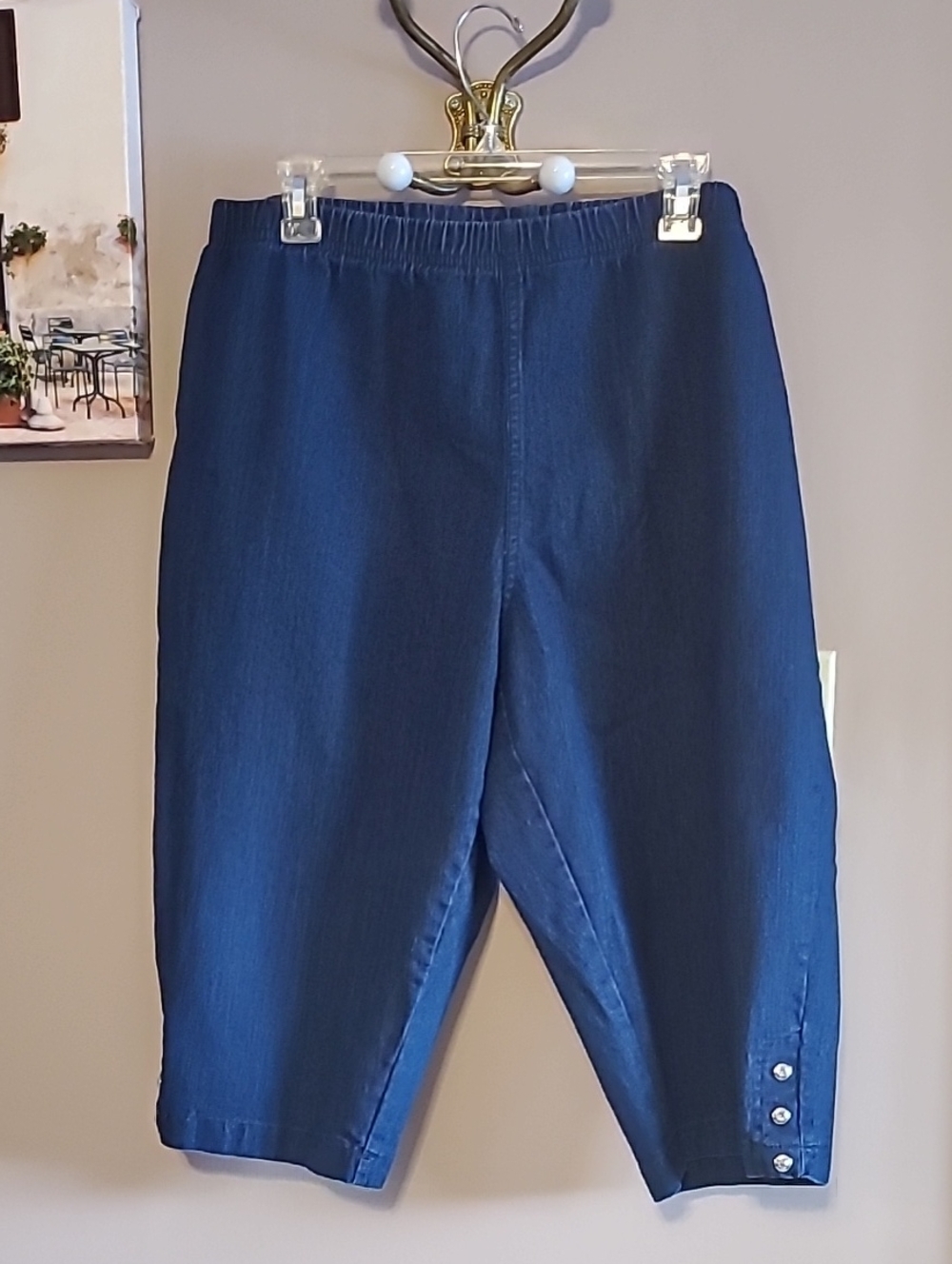 Just My Size Elastic Waist Capri Pants with Side Button Detail